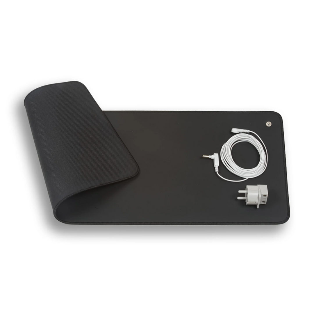 Carbon leather earthing mat for grounding, wellness & natural health. EarthConnect mat for EMF protection.