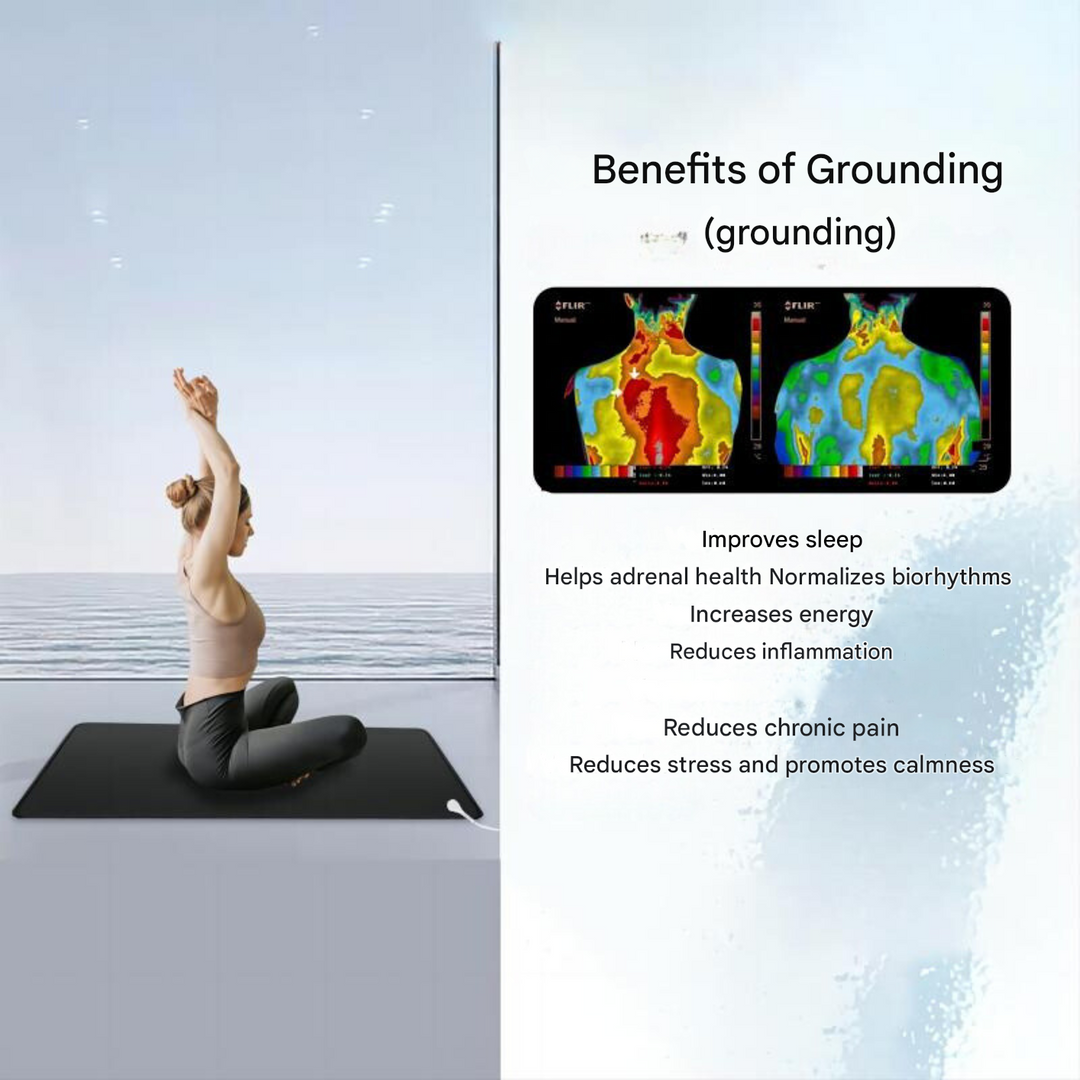 Luxury carbon leather earthing mat for daily grounding, wellness & natural health benefits. Relaxation aid.