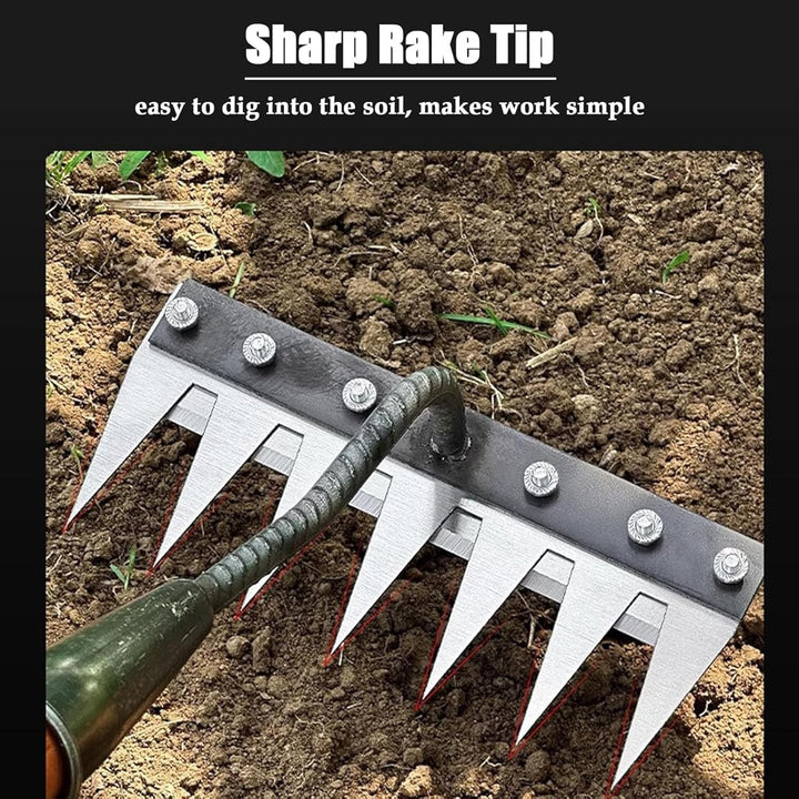 Unisex carbon steel weeding rake, a sturdy hand tool for cultivating soil and removing stubborn weeds.