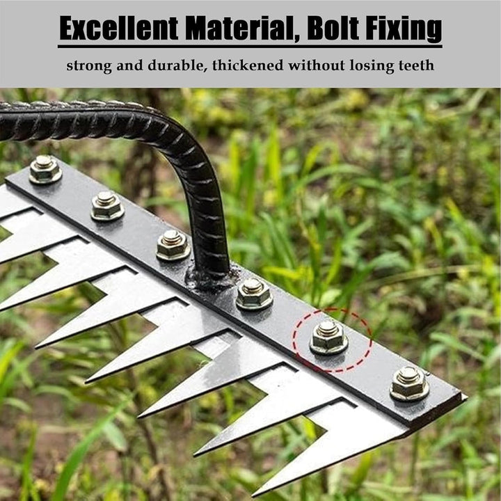 Ergonomic carbon steel weeding rake, a precision garden tool designed for comfortable, effective gardening.