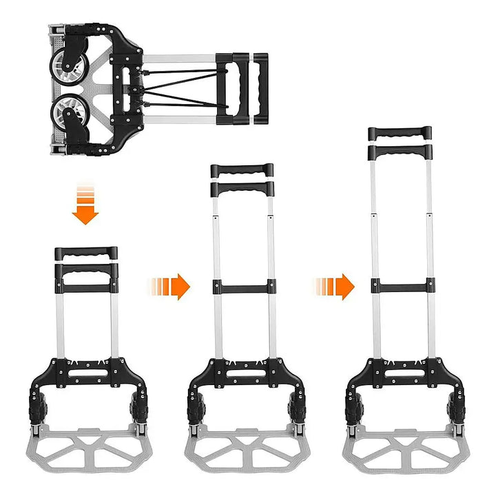CargoMax portable folding trolley extended, ready to haul heavy cargo, perfect for travel & work