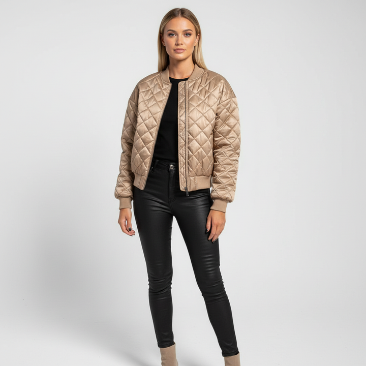 Warm women's polyester bomber jacket by Carla, insulated for winter outerwear