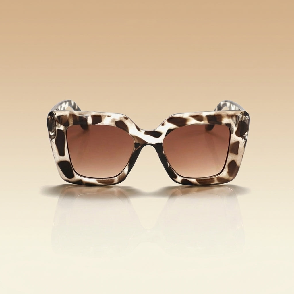 White Carlotta square sunglasses for women. Elegant fashion eyewear, perfect for a chic accessory.