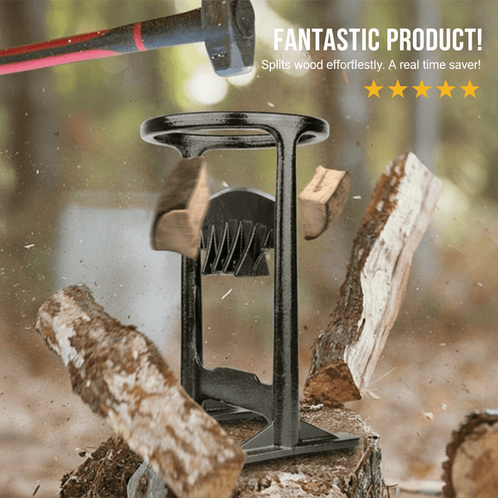 Heavy-duty cast iron firewood splitter for safe & easy log and kindling preparation. Essential winter tool.