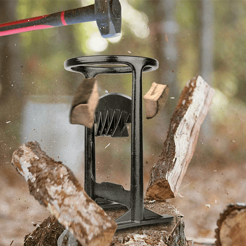 Portable cast iron firewood splitter for safe kindling at campfires & outdoor living. Easy wood splitting.