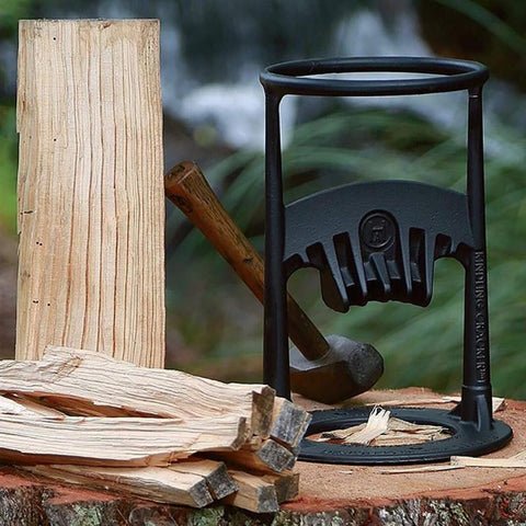 Essential cast iron wood splitter for winter firewood & kindling. Safe fireplace accessory, easy log prep.