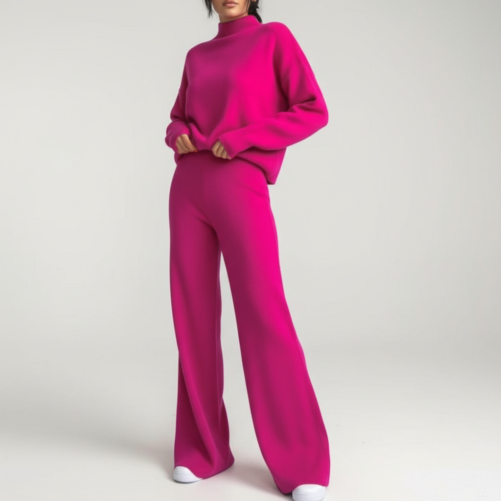 Close-up of the knit fabric on a women's casual lounge set, showcasing its soft texture and quality.