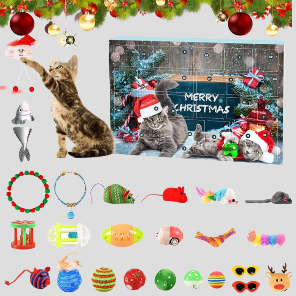Cat Toy Advent Calendar with 24 days of interactive feline toys, perfect for a fun Christmas countdown gift.