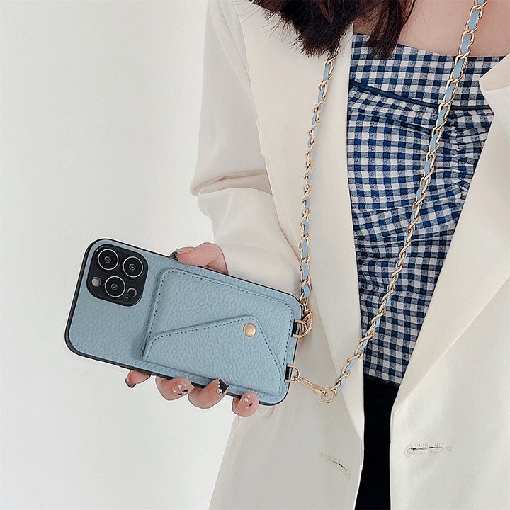 All-in-one Celeste iPhone wallet case: stylish phone cover, card holder, and ultimate protective shell.