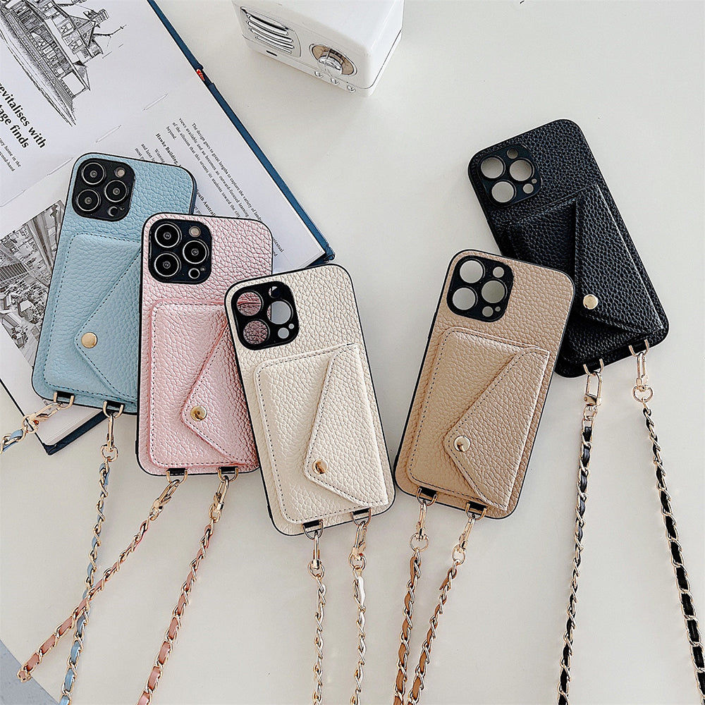Stylish Celeste iPhone protective case & card holder. Magnetic closure wallet cover for iPhone 14, 13, 12.