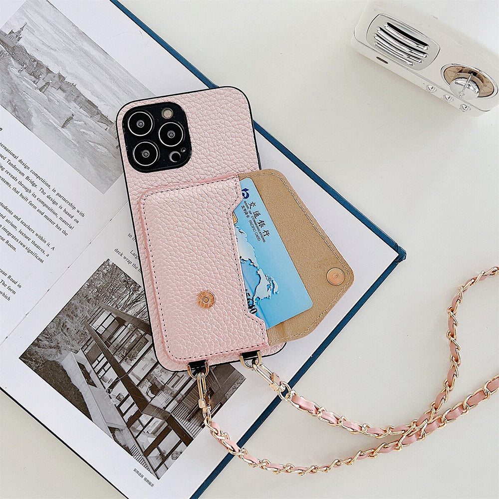 Multi-color Celeste iPhone wallet case offering robust phone protection & convenient card storage.