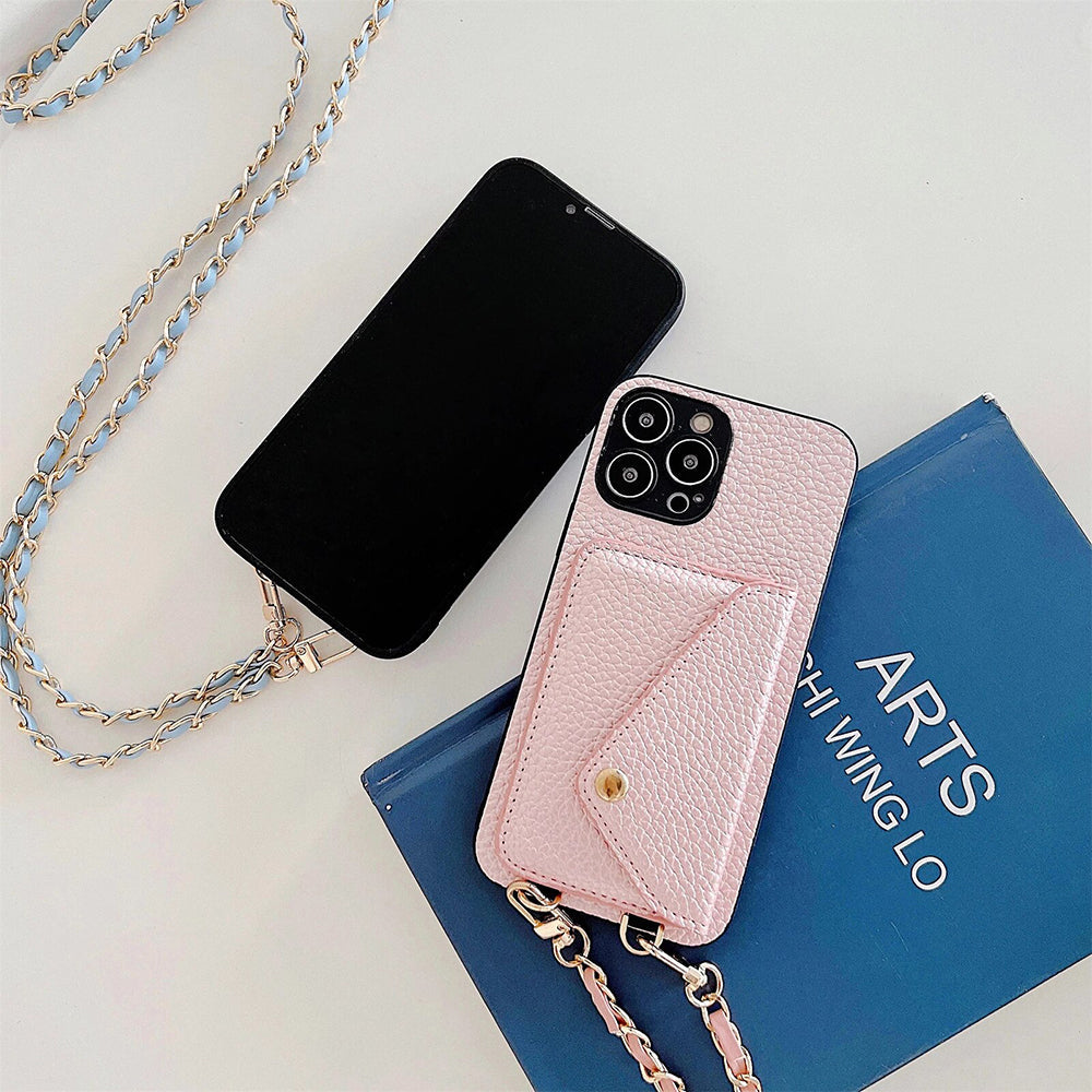Premium Celeste iPhone case with wallet for card storage. A stylish, protective phone cover for your device.