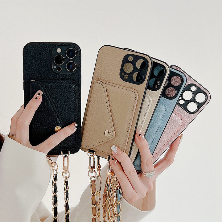 Celeste magnetic closure iPhone wallet case. Durable phone accessory for iPhone 11, XR, SE with card slots.