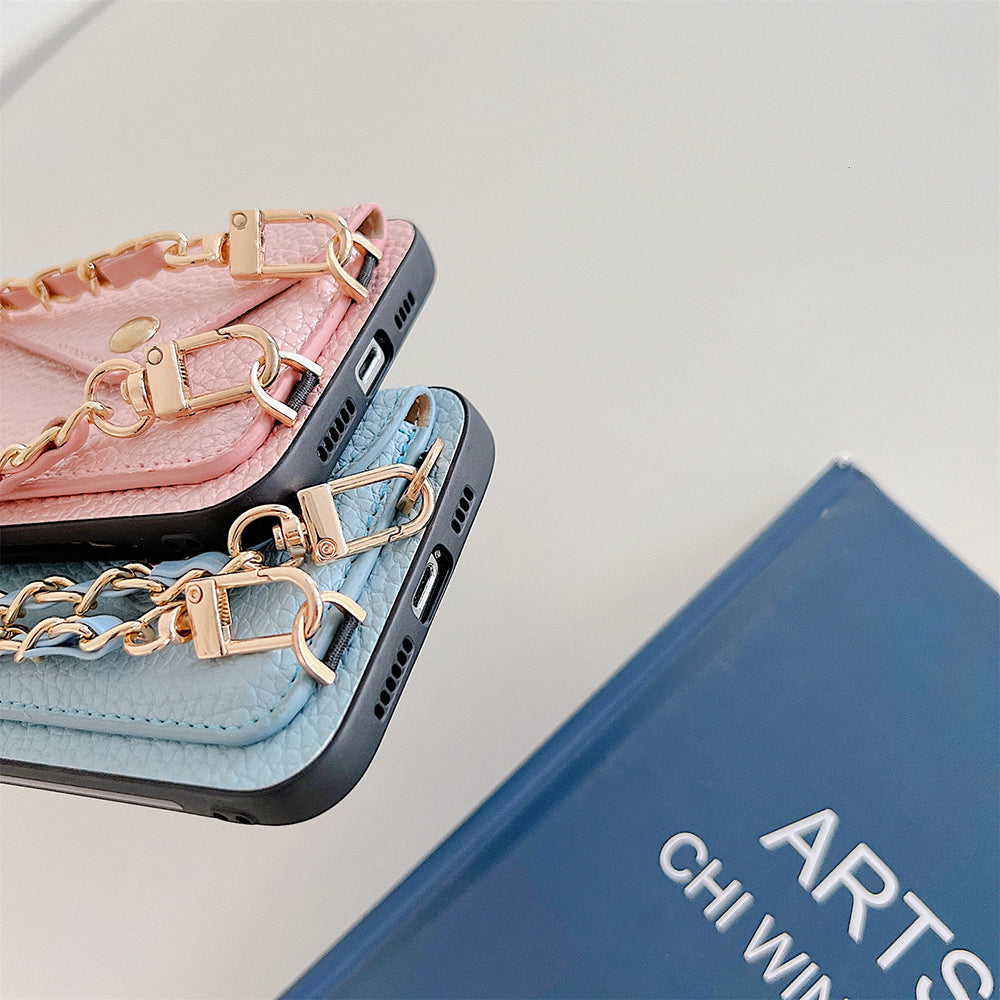Durable Celeste multi-color iPhone 12 wallet case. A versatile phone accessory with card slots.