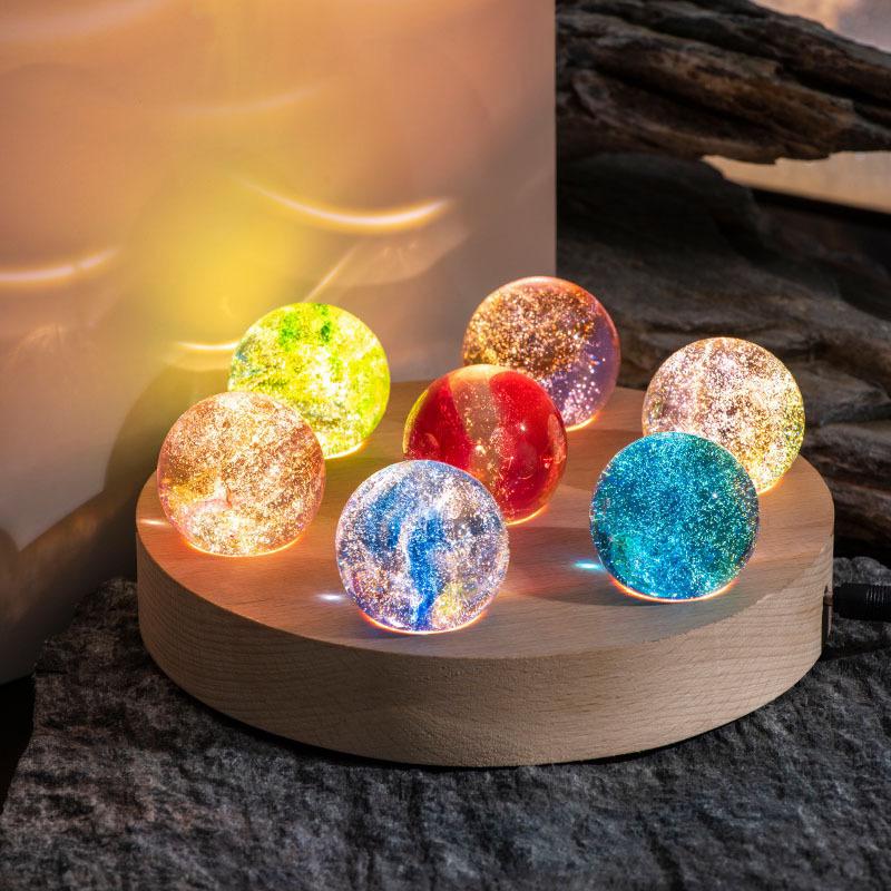 Collection of AstroGlow Orbs in various sizes, cosmic decor, crystal spheres with LED base