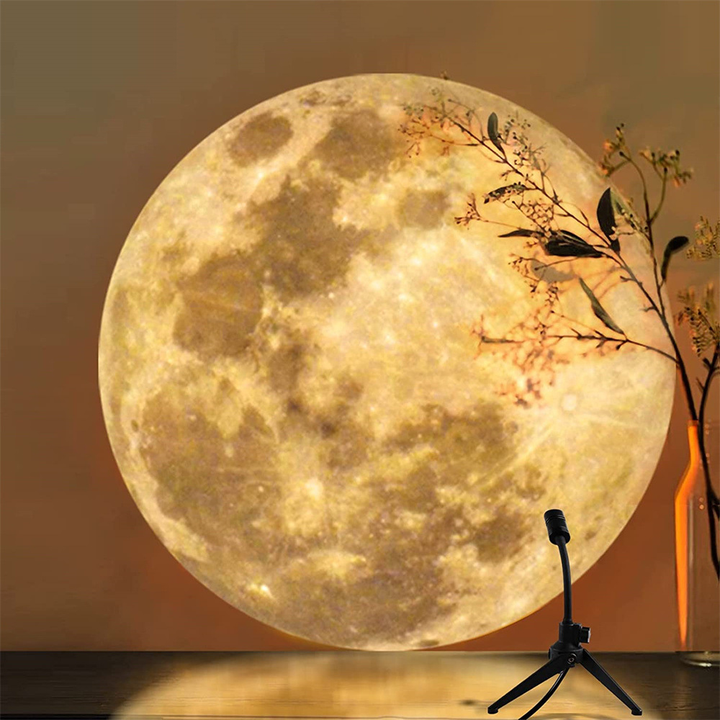 Space-themed night light projector creating a realistic moon ambiance for relaxing mood lighting.