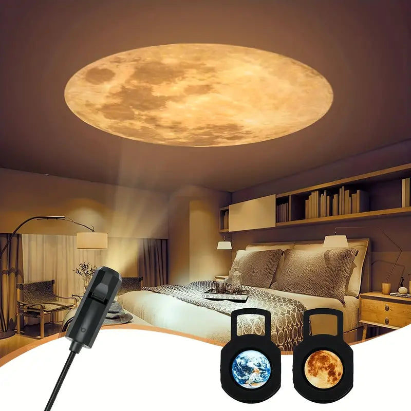 Earth & Moon celestial projector lamp for astronomy lovers, enhancing home decor with unique space ambiance.