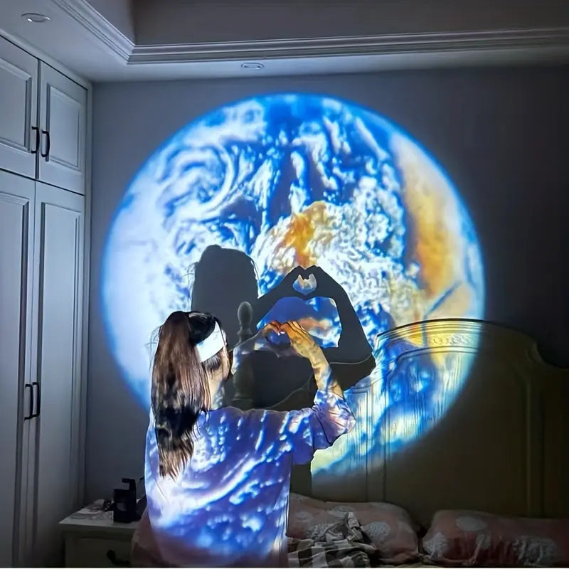 Decorative celestial projector lamp casts stunning Earth and Moon images, ideal for creating mood lighting.