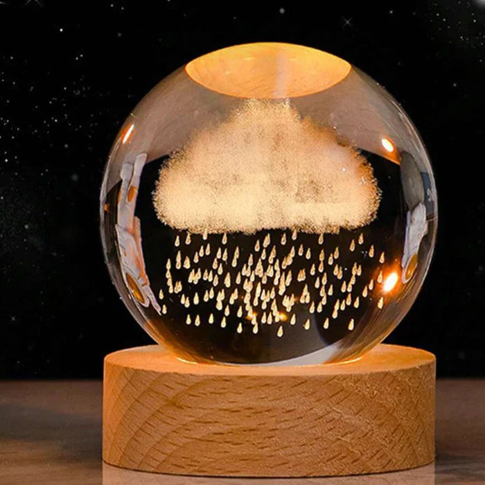 CelestialGlow Crystal Sphere Night Light, a stunning crystal globe with cosmic patterns, LED lamp