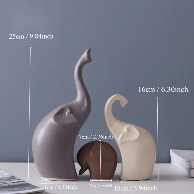 Elegant ceramic elephant family trio sculpture, perfect minimalist decor for contemporary homes.