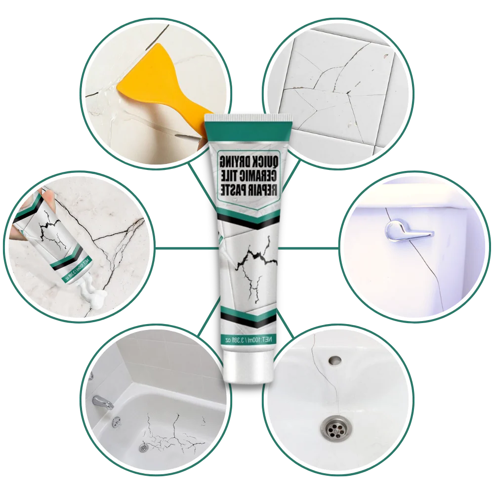 All-in-one ceramic repair kit for cracks & chips. Non-toxic, waterproof, fast-drying for flawless surfaces.