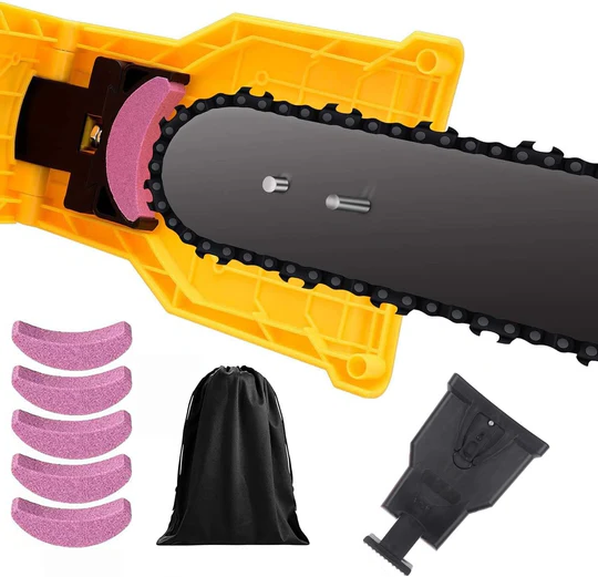 Achieve razor-sharp chainsaw blades quickly with this efficient chain sharpening kit. Outdoor tool.