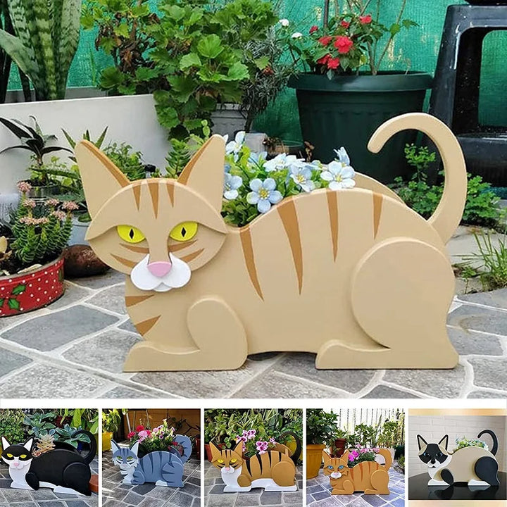 Charming cat-shaped garden planter, perfect for outdoor DIY garden decor.
