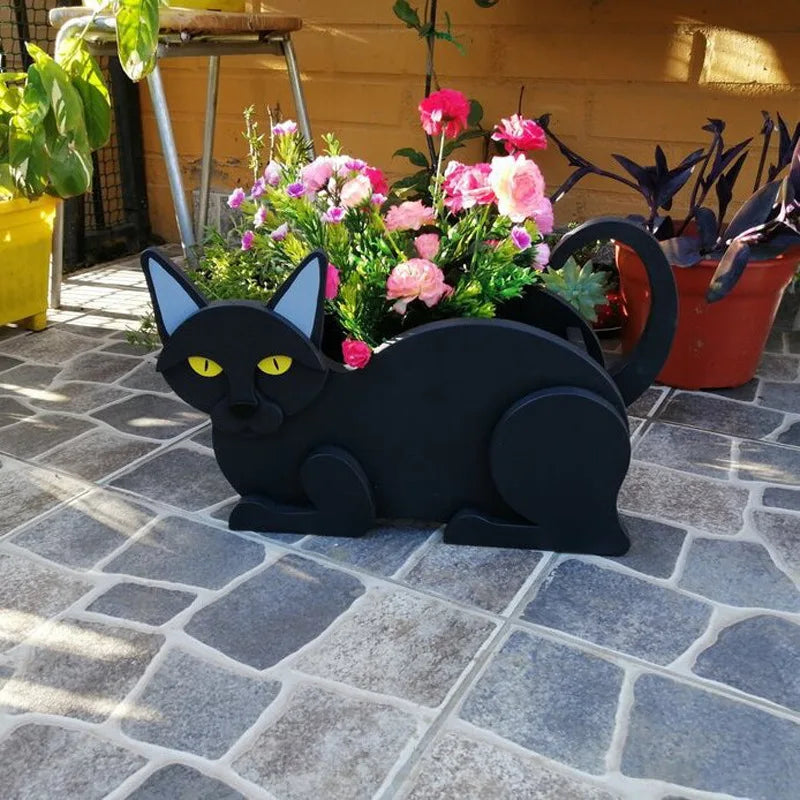 Durable plastic cat animal planter, a charming and unique outdoor garden decor piece.