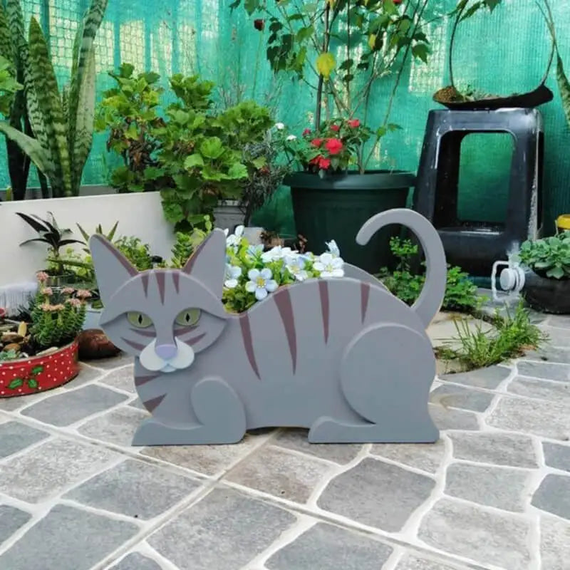 Charming cat planter pot for gardens, perfect for outdoor plants & DIY animal decor.