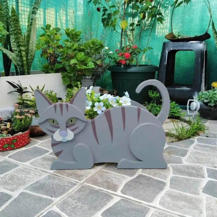 Charming cat planter pot for gardens, perfect for outdoor plants & DIY animal decor.