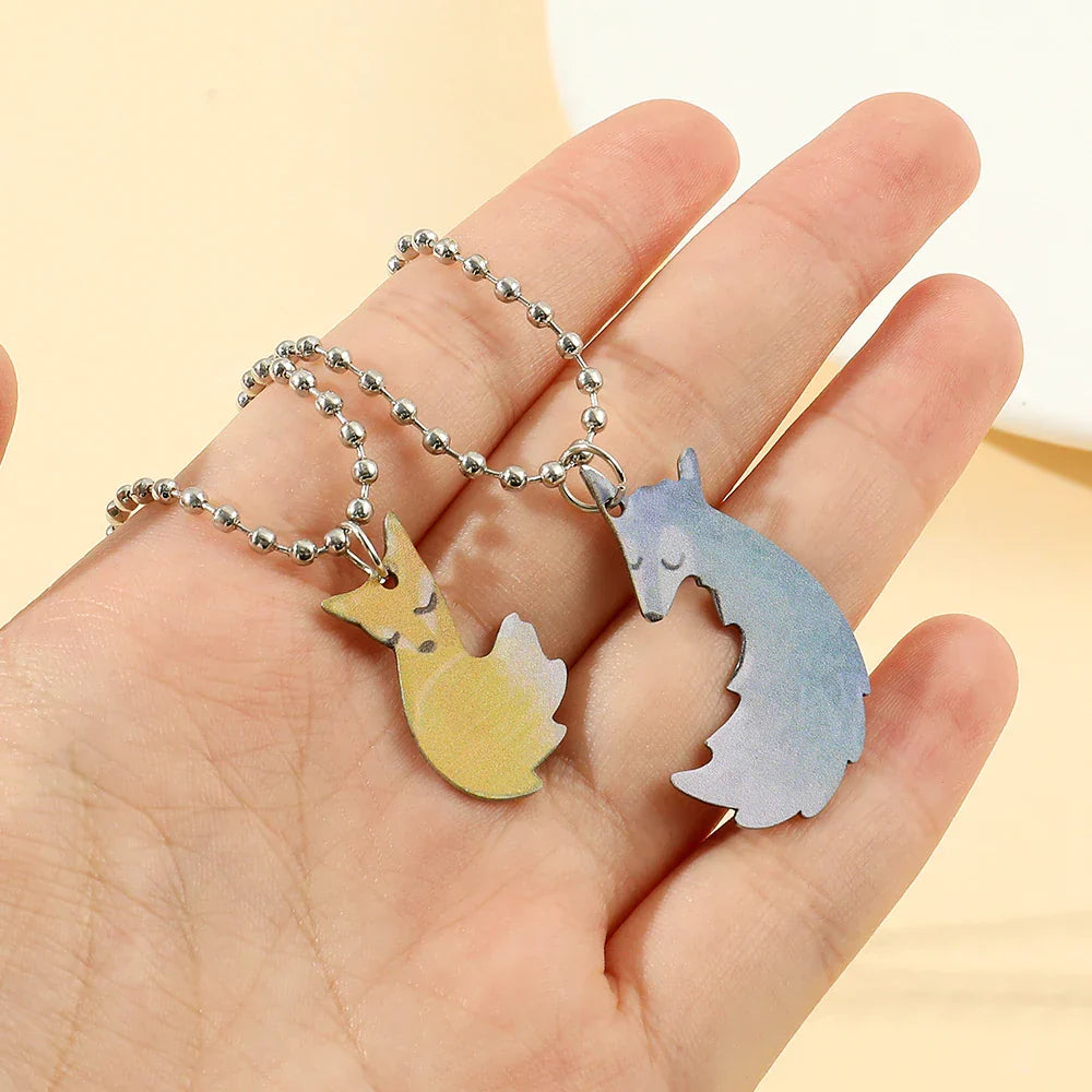 Detailed fox and wolf head necklace, a unique piece of animal jewelry for him or her.