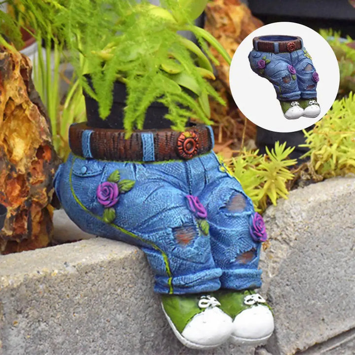 Whimsical gardener sculpture planter, a charming resin gift for garden art & succulent enthusiasts.