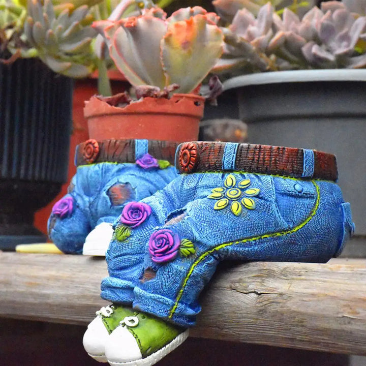 Whimsical gardener statue succulent planter, adding charming garden art to any home decor tabletop.