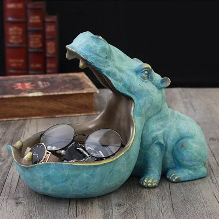 Charming hippopotamus desk organizer & storage box, perfect for office supplies & small items.