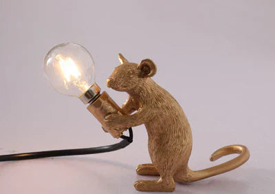 Resin mouse table lamp with an LED bulb, a charming white decorative lamp for children's rooms.