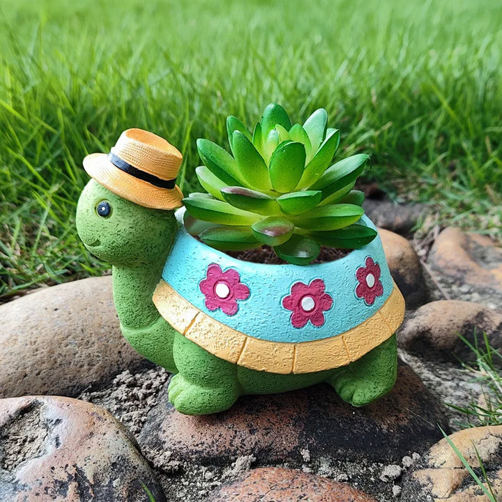 Whimsical turtle plant pot, enhancing home & garden decor. Unique animal planter for any space, indoor or outdoor.