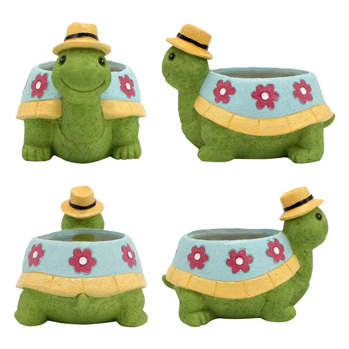 Adorable turtle succulent planter, perfect for indoor window sills or outdoor garden display. Decorative plant pot.