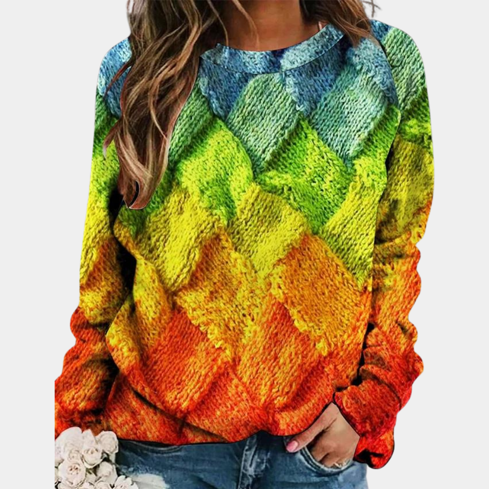 Cheerful & stylish women's Nova sweater. Vibrant, comfortable knit top for everyday casual wear & all-season fashion.
