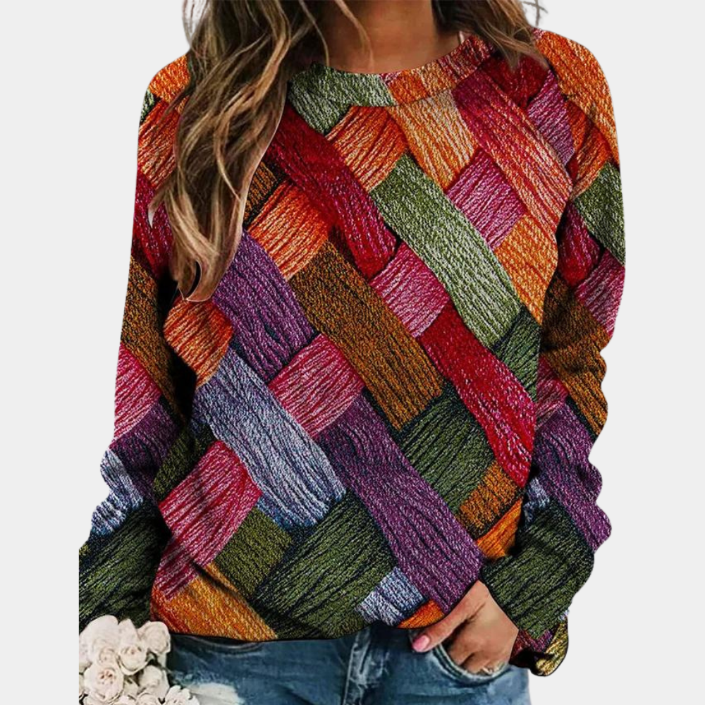 Vibrant women's knit sweater, a stylish & cheerful top. Perfect for casual wear & everyday fashion looks.