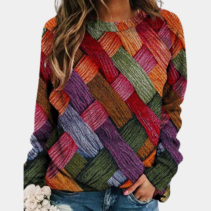 Vibrant women's knit sweater, a stylish & cheerful top. Perfect for casual wear & everyday fashion looks.