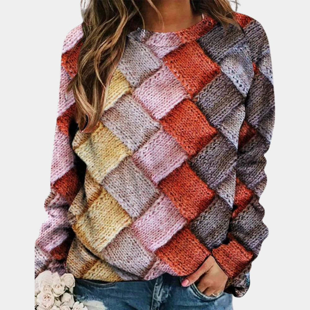 Comfortable women's chic sweater. All-season, cheerful knit top for stylish everyday casual wear & versatility.
