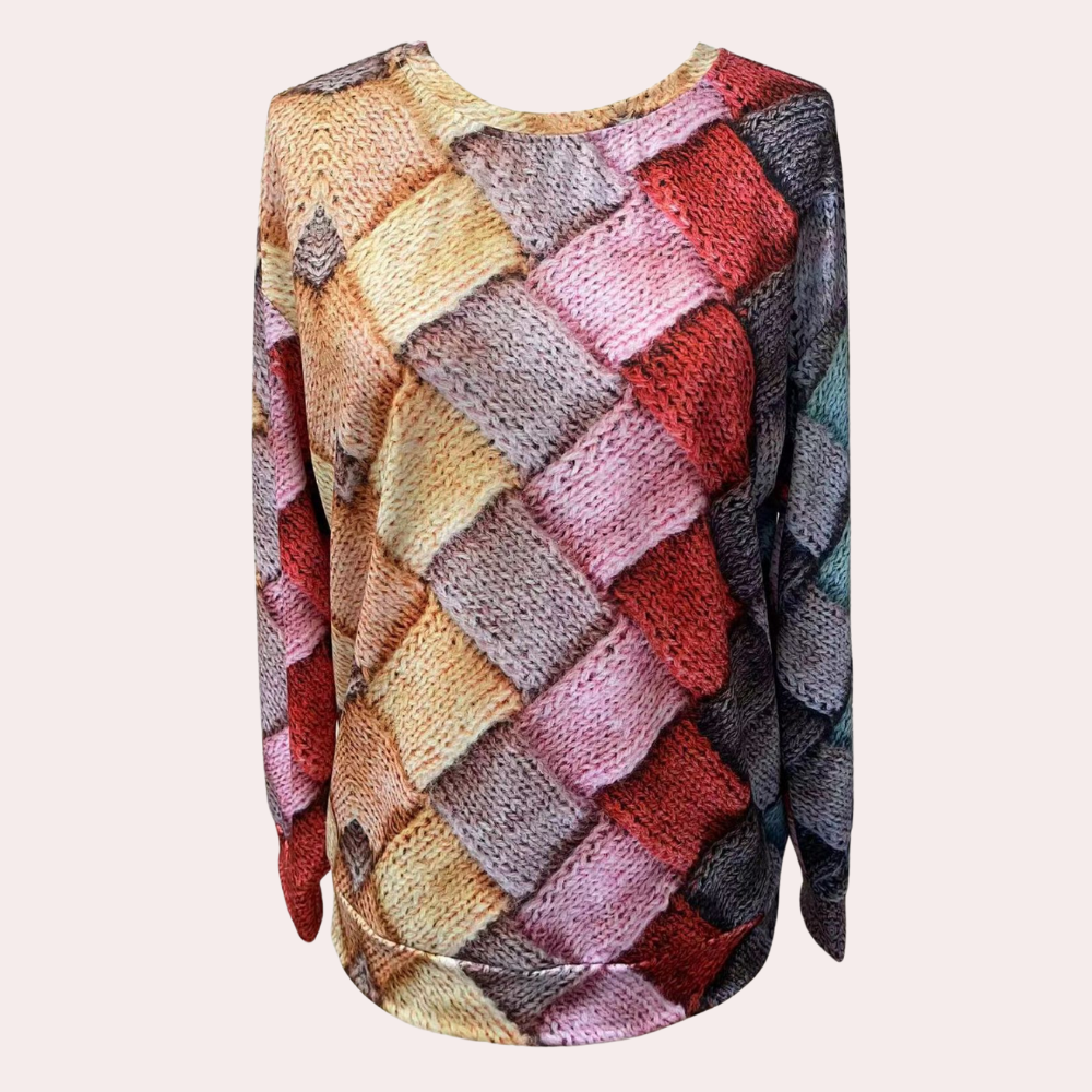 Nova women's cheerful sweater. Stylish, vibrant long-sleeve knit top for comfortable everyday & all-season fashion.