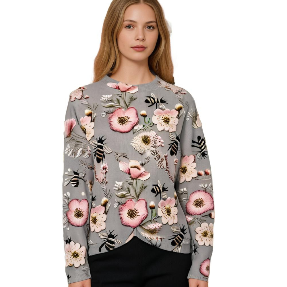 Spring fashion women's floral print sweater, cheerful & stylish, perfect for daily wear.