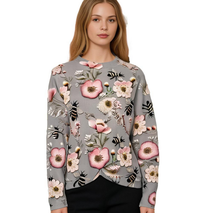Spring fashion women's floral print sweater, cheerful & stylish, perfect for daily wear.
