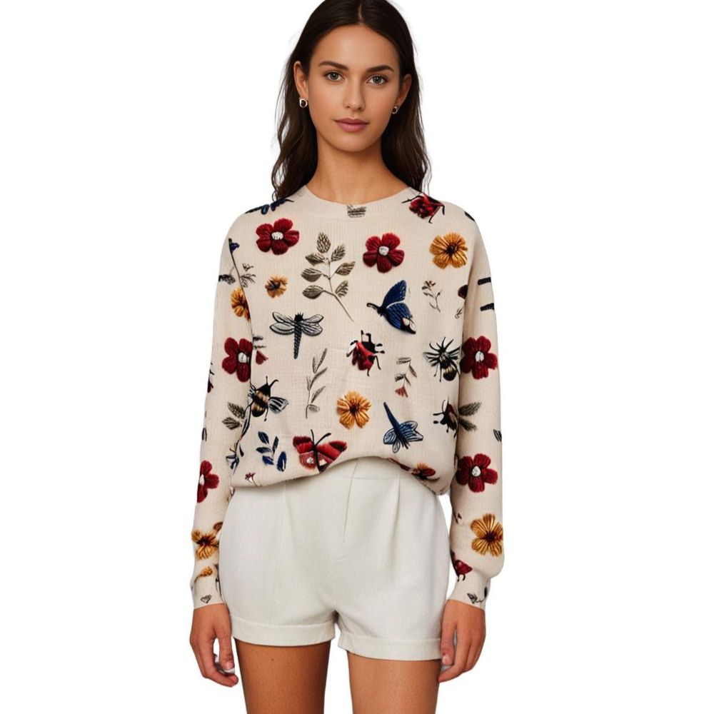 Autumn style women's floral print sweater, comfortable & versatile, elegant casual wear.
