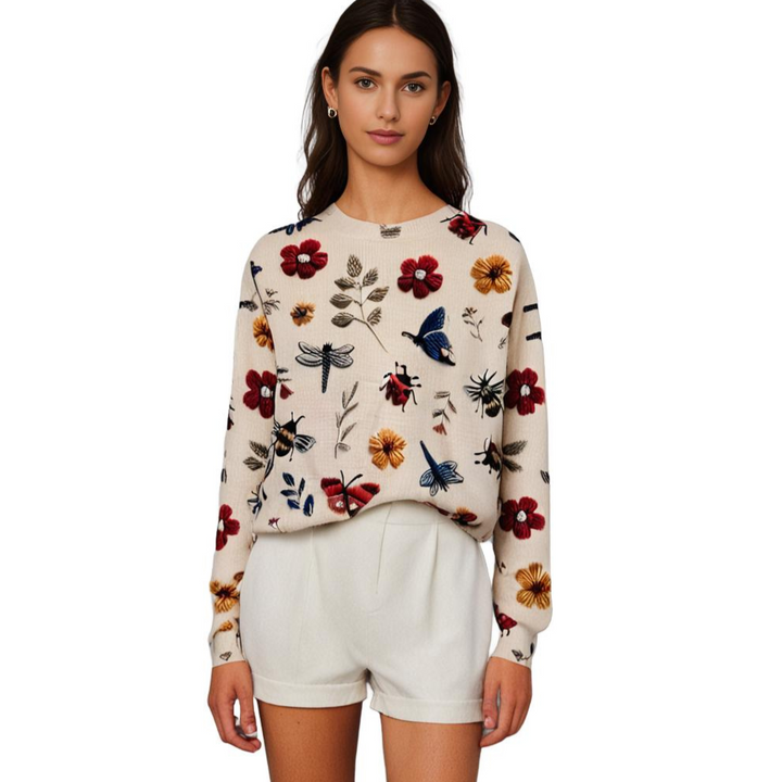 Autumn style women's floral print sweater, comfortable & versatile, elegant casual wear.
