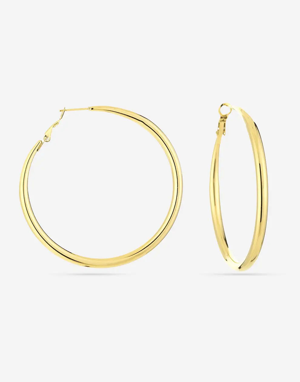 Versatile 60mm gold-plated hoop earrings for women. Fashionable & chic statement jewelry, ideal for any look.