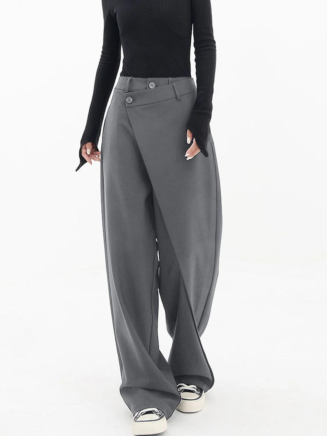 Modern fashion women's baggy trousers, chic asymmetrical style for versatile & comfortable wear.