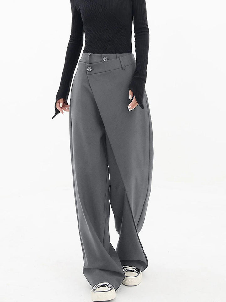 Modern fashion women's baggy trousers, chic asymmetrical style for versatile & comfortable wear.