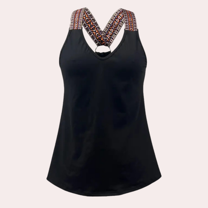 Essential women's black V-neck top, offering a chic & comfortable fit for versatile everyday fashion.